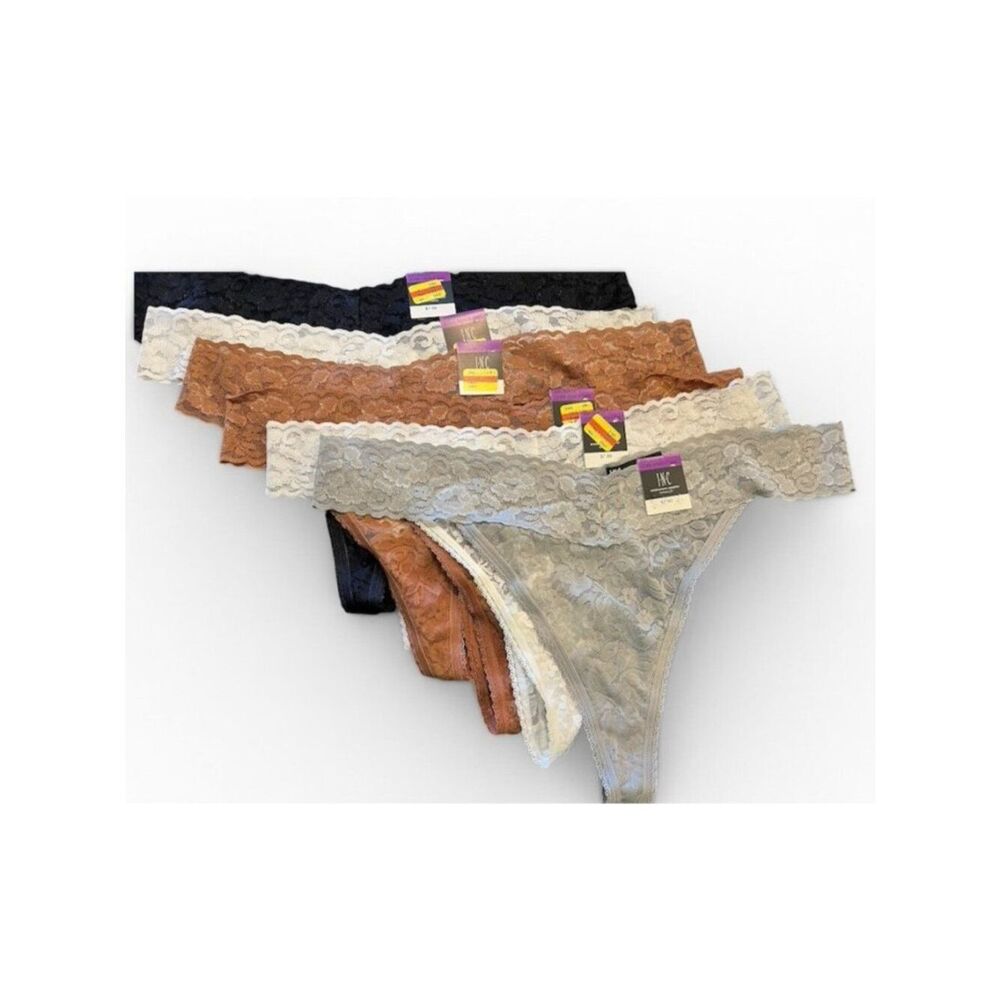 INC Ladies Plus Size XXL Lace Thongs Lot of 6 Pair NWT White Latte Black Panties